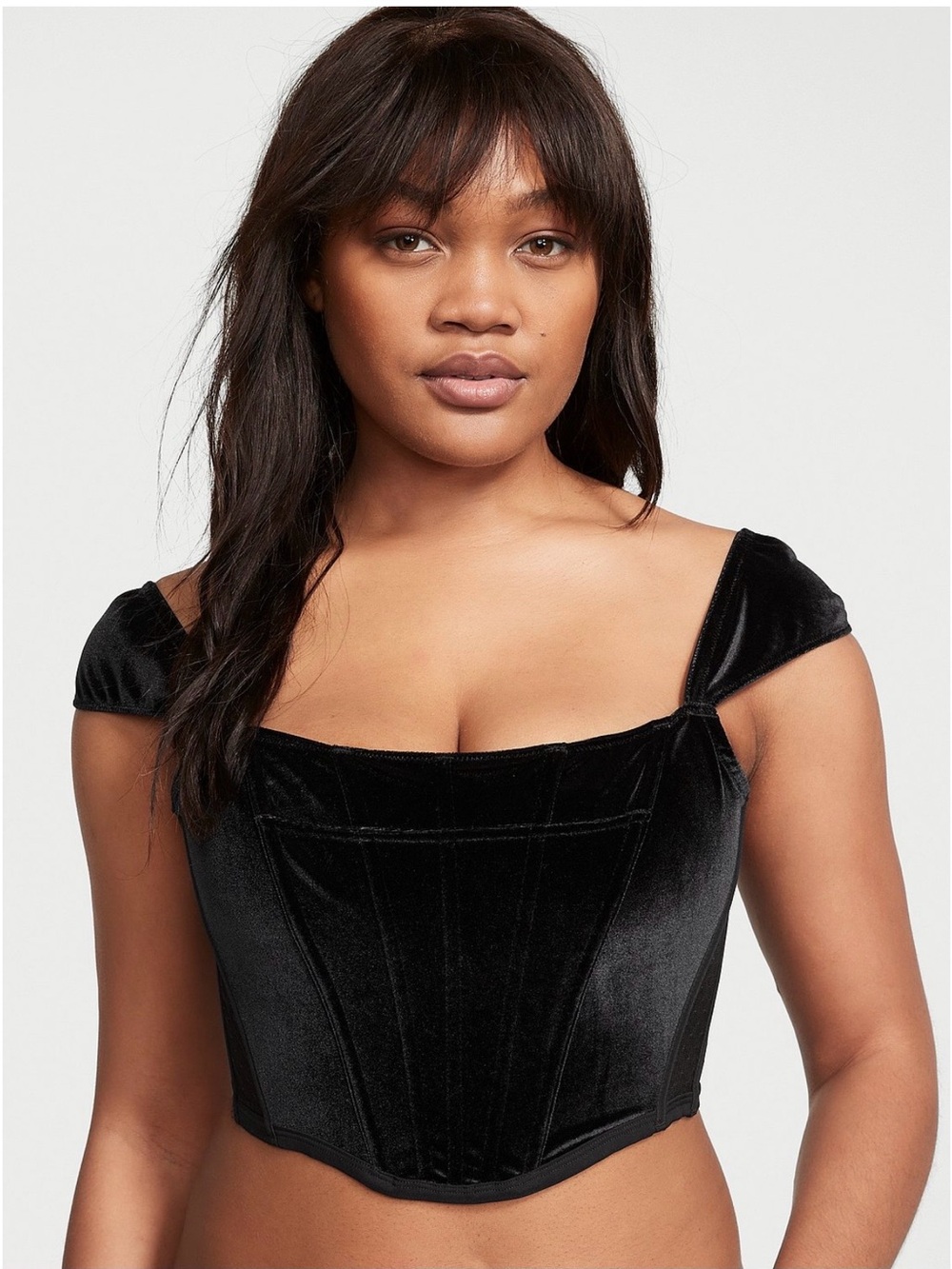 Victoria's Secret Dream Angels Black Velvet Corset Crop Top size small/DD NWT